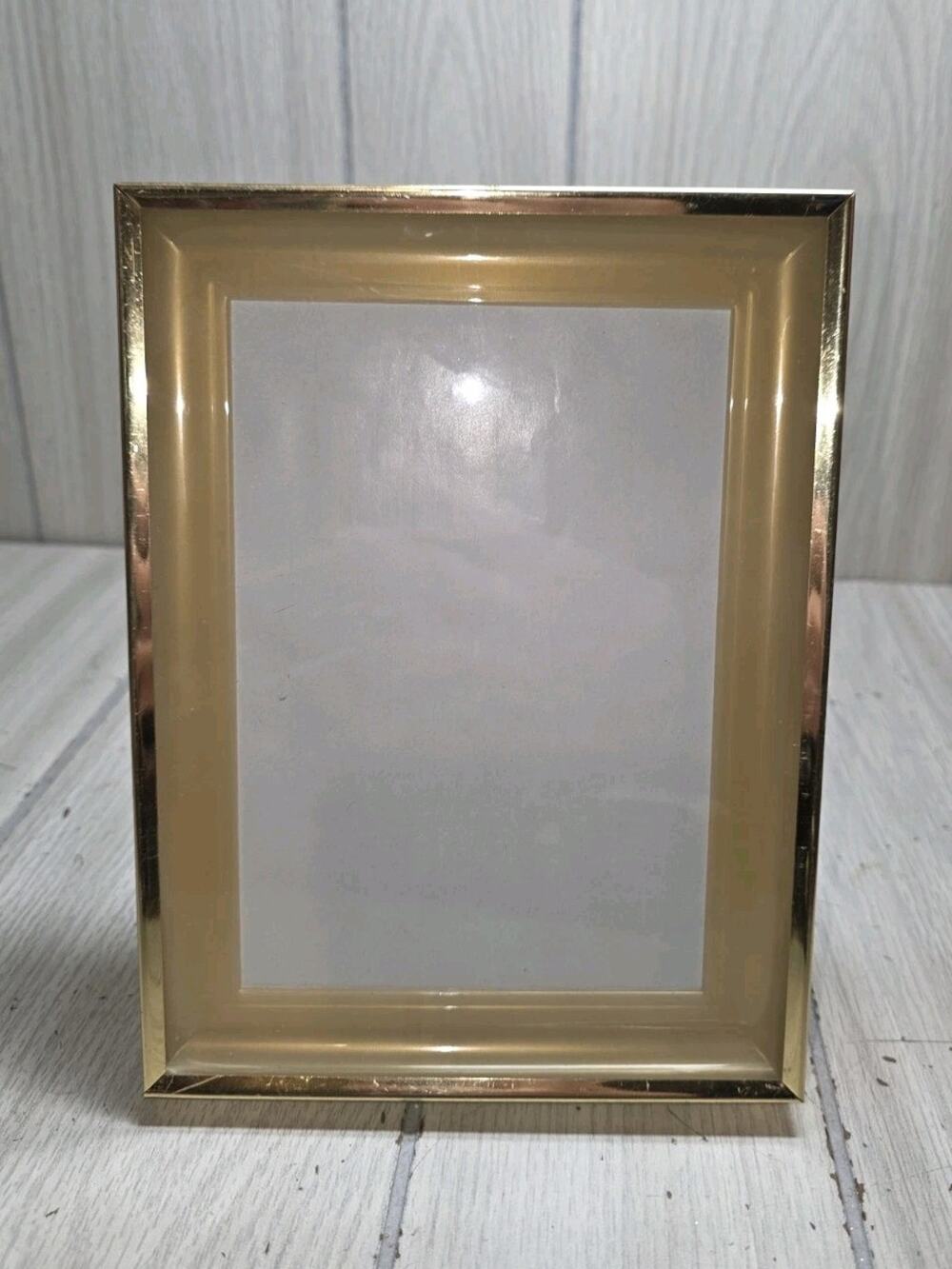 Vtg 70s Hollywood Regency Picture Frame With Matting Brass Art Deco 5x7